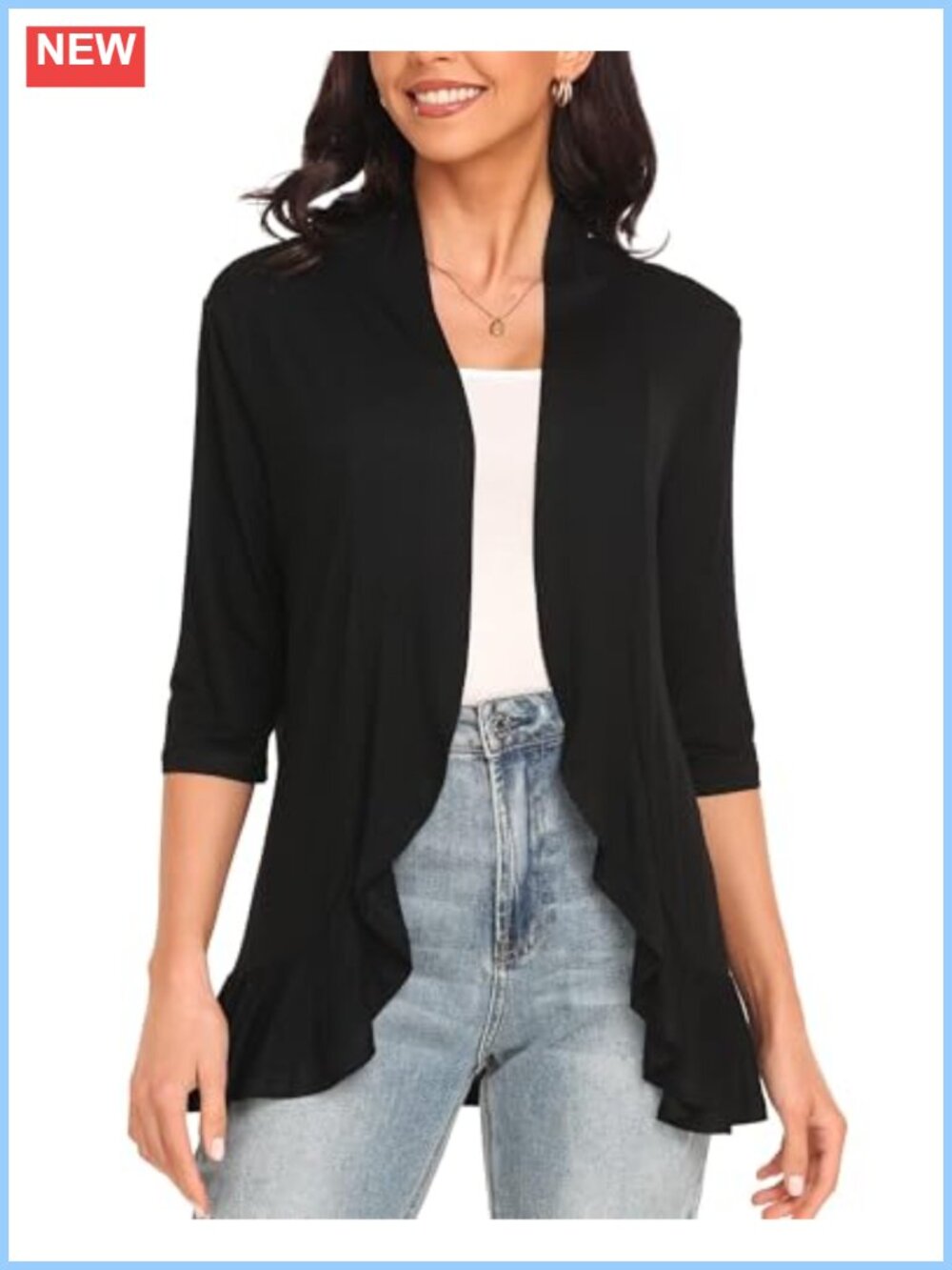 Women's 3/4 Sleeve Open Front Cardigan Lightweight Casual Layering